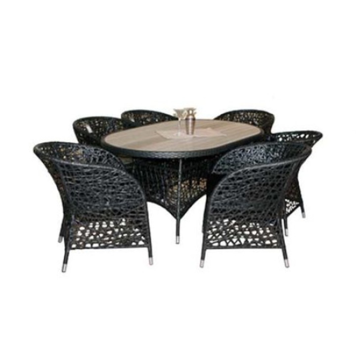 Set VENEZIA mobila terasa,gradina din ratan 7 piese masa ovala 150x96cm si 6 fotolii