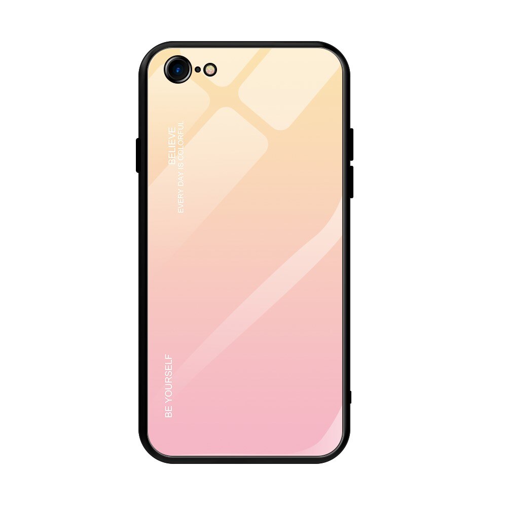 Husa iPhone 7/8/SE (2020) - Sticla Spate si Margini Silicon, Degrade, Auriu/Roz