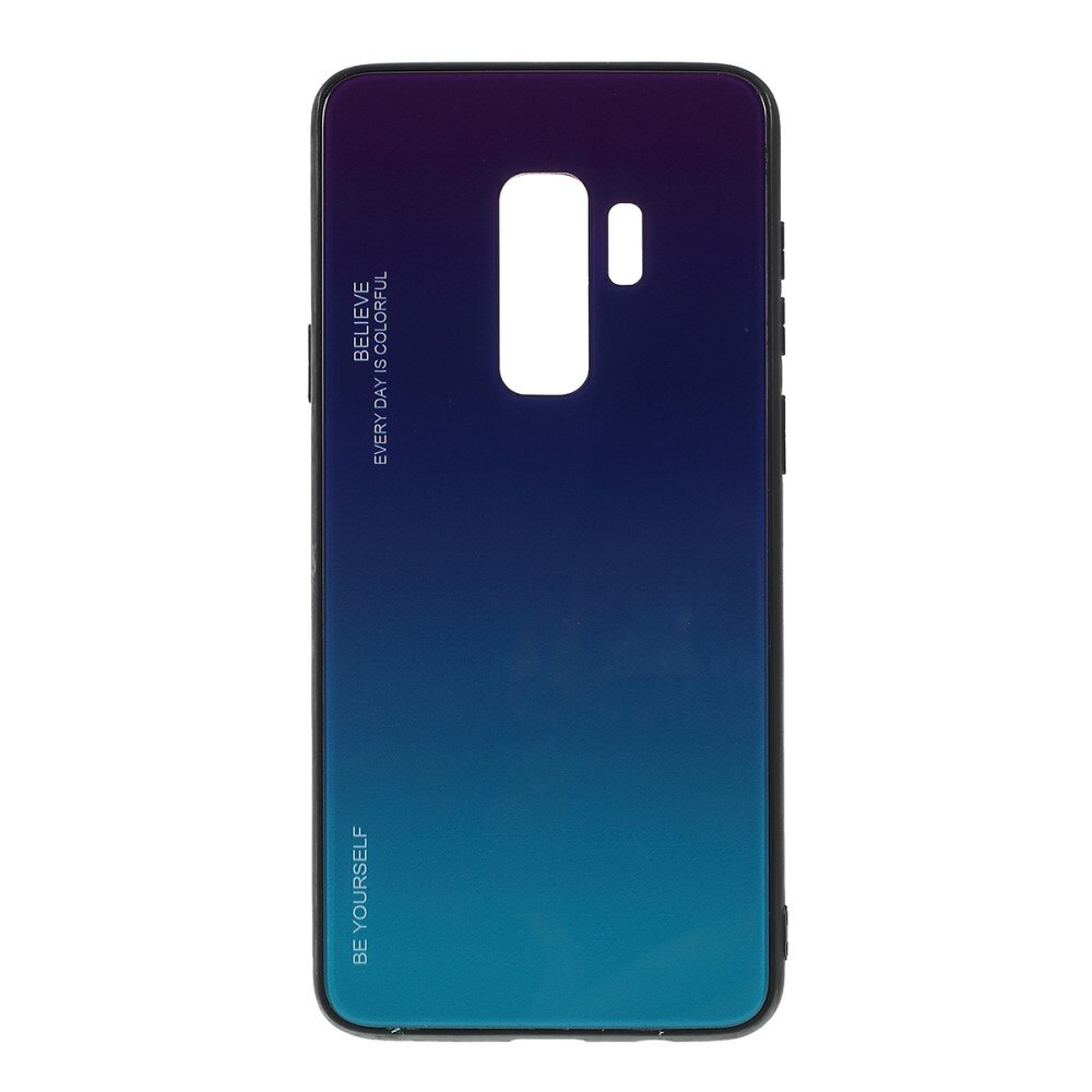 Husa Samsung Galaxy S9 Plus - Sticla Spate + Margini Silicon, Degrade, Violet/Bleu
