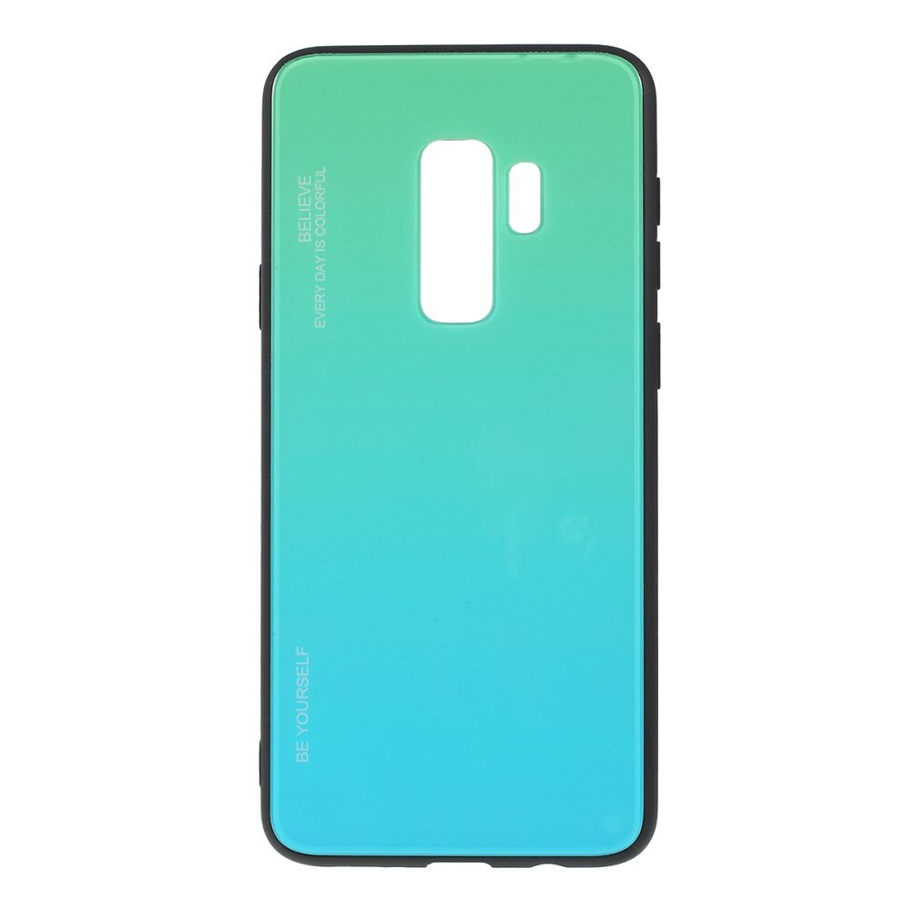 Husa Samsung Galaxy S9 Plus - Sticla Spate si Margini Silicon, Degrade, Verde/Bleu