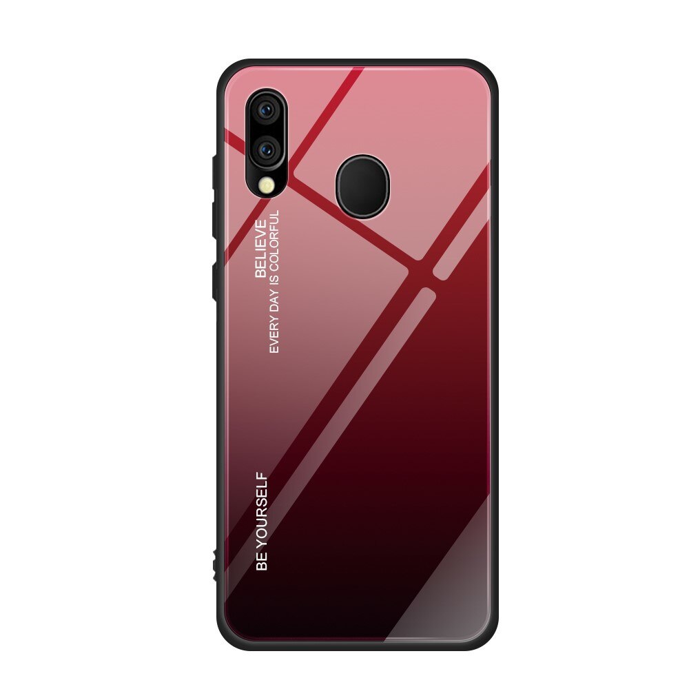 Husa Samsung Galaxy M20 - Sticla Spate si Margini Silicon, Degrade, Rosie/Neagra
