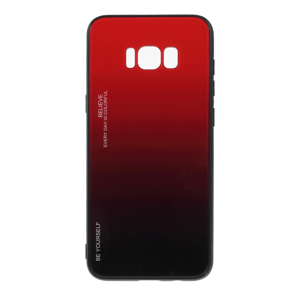 Husa Samsung Galaxy S8 Plus - Sticla Spate si Margini Silicon, Degrade, Rosie/Neagra