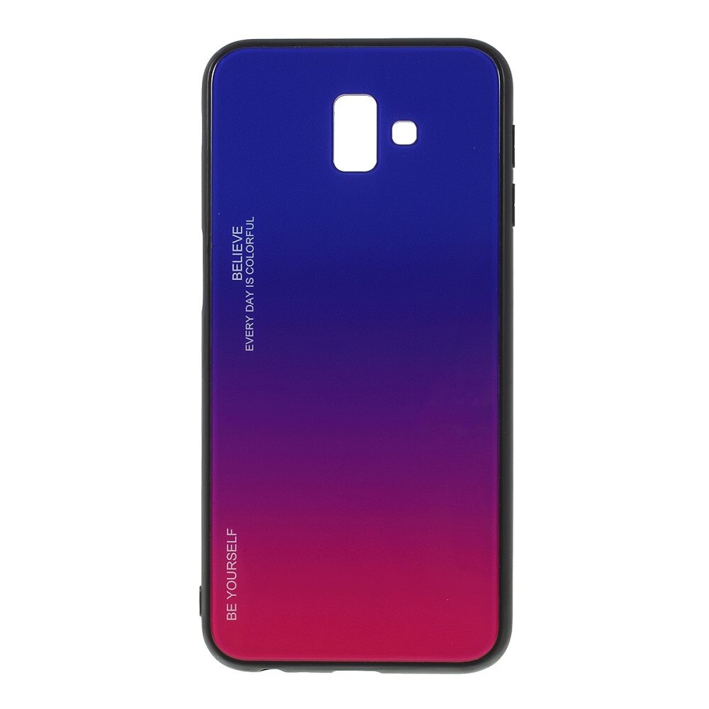 Husa Samsung Galaxy J6 Plus - Sticla Spate si Margini Silicon, Degrade, Albastra/Purpurie