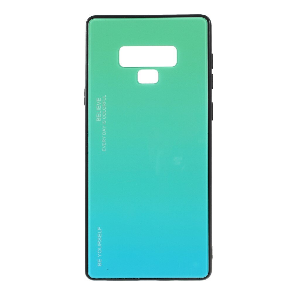 Husa Samsung Galaxy Note 9 - Sticla Spate si Margini Silicon, Degrade, Verde/Bleu