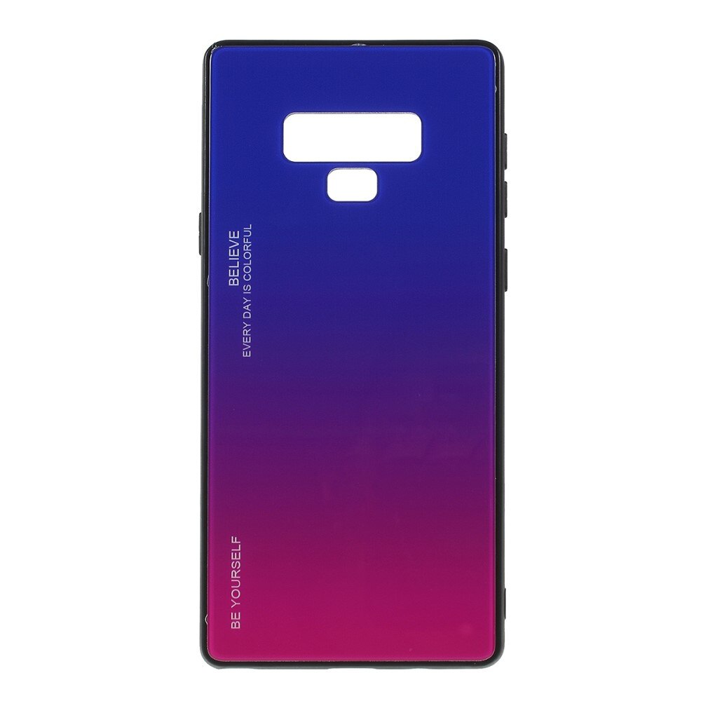 Husa Samsung Galaxy Note 9 - Sticla Spate si Margini Silicon, Degrade, Albastra/Purpurie