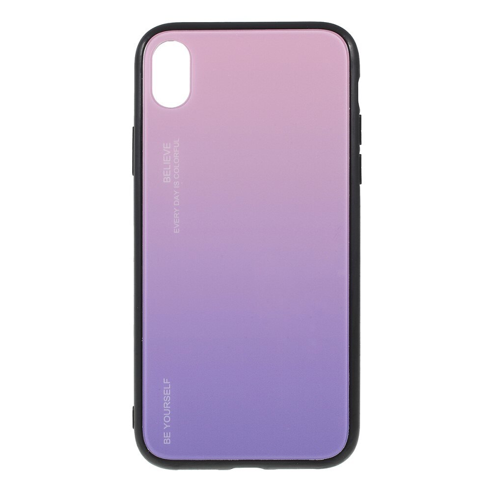 Husa iPhone XR - Sticla Spate si Margini Silicon, Degrade, Roz/Bleu