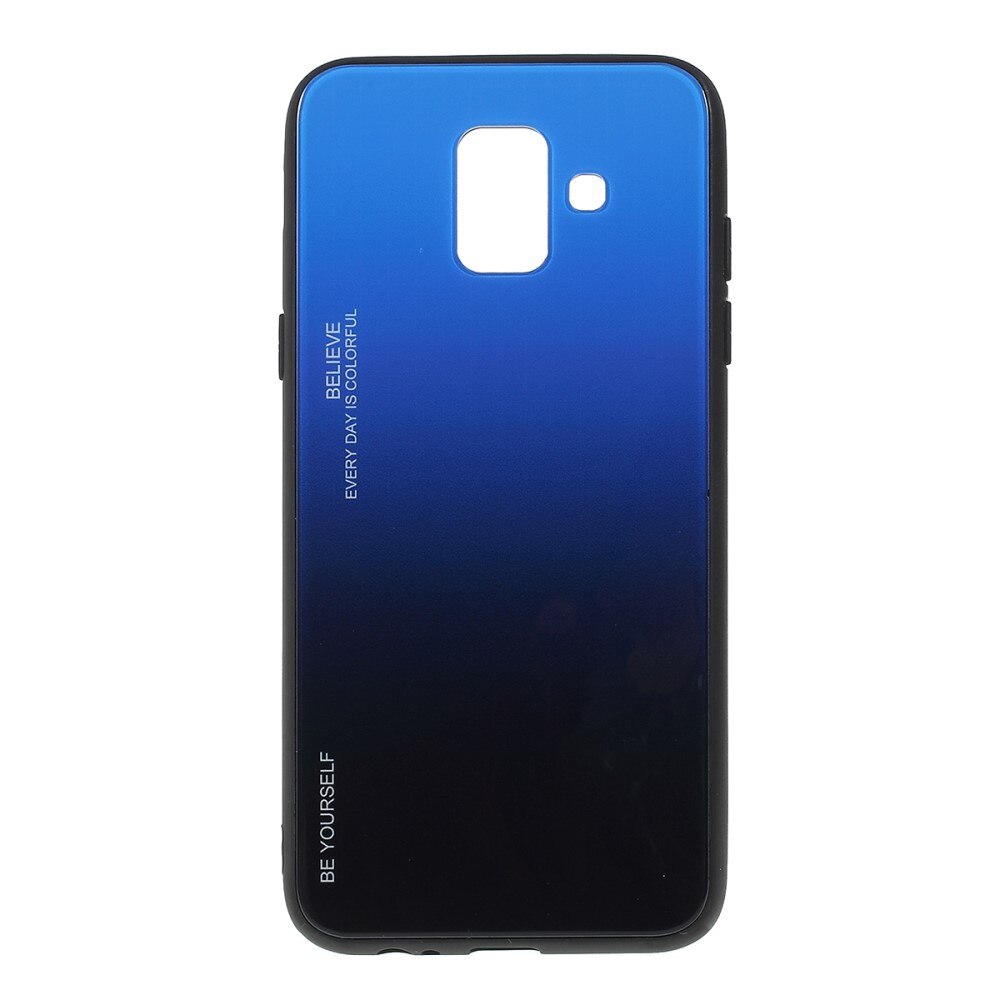 Husa Samsung Galaxy A6 2018 - Sticla Spate si Margini Silicon, Degrade, Albastra/Neagra