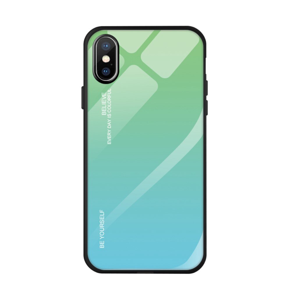 Husa iPhone XS Max - Sticla Spate si Margini Silicon, Degrade, Verde/Bleu