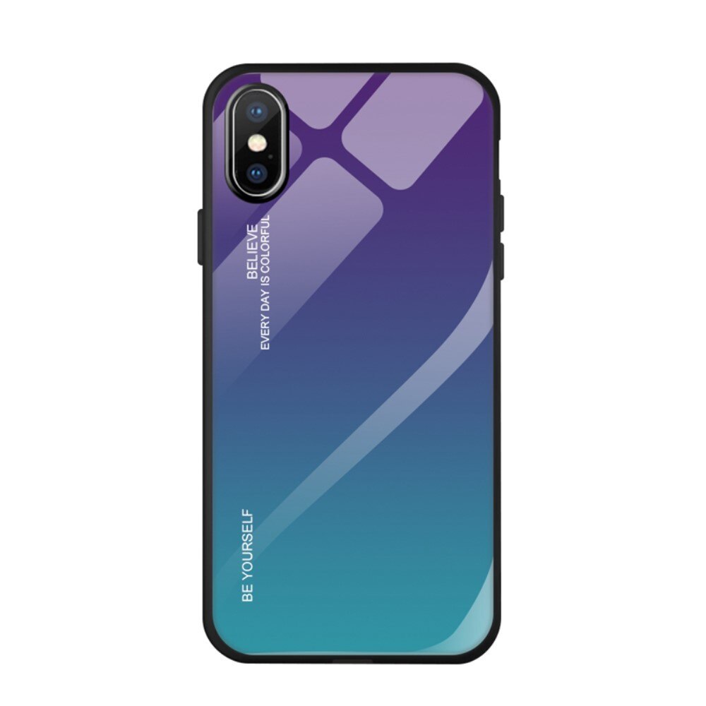 Husa iPhone X / XS - Sticla Spate si Margini Silicon, Degrade, Violet/Bleu