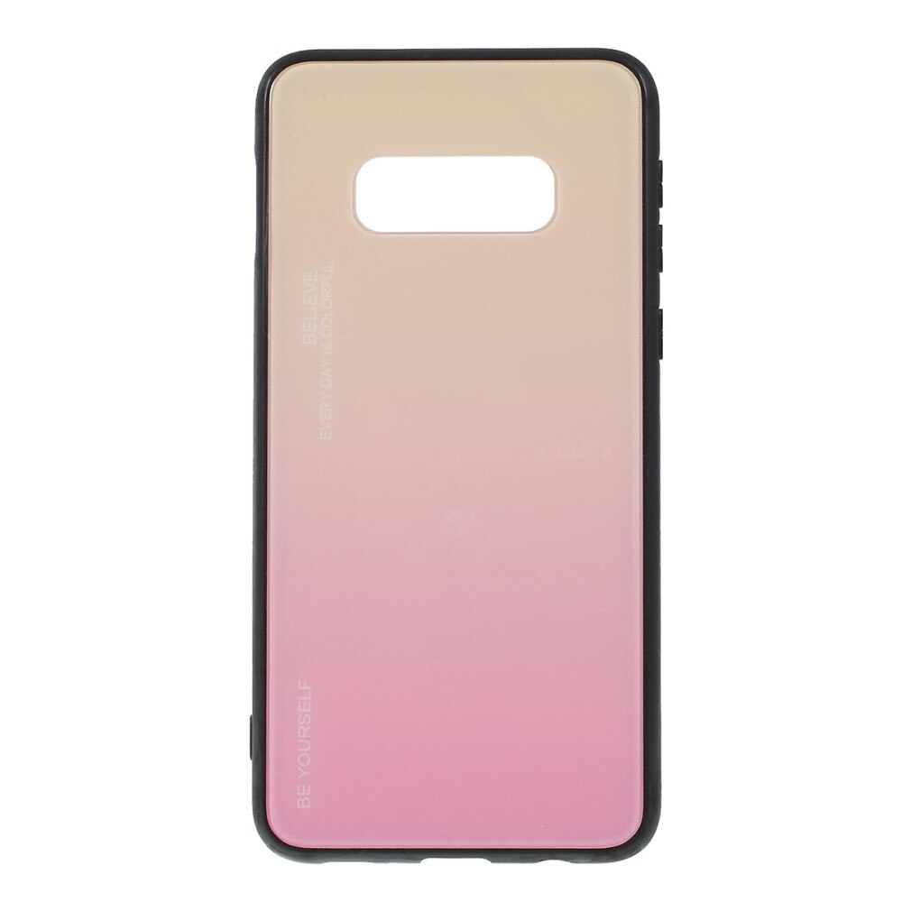 Husa Samsung Galaxy S10e - Sticla Spate si Margini Silicon, Degrade, Auriu/Roz