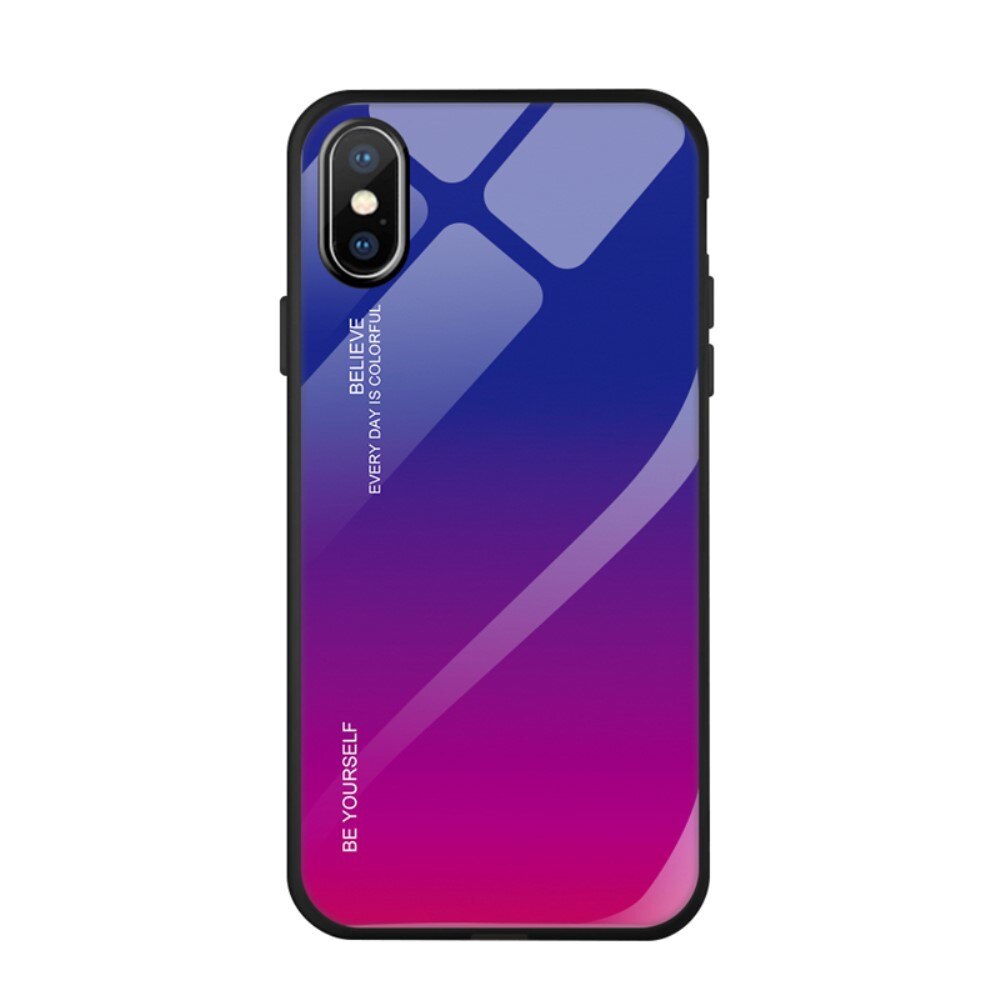 Husa iPhone X / XS - Sticla Spate si Margini Silicon, Degrade, Albastra/Purpurie