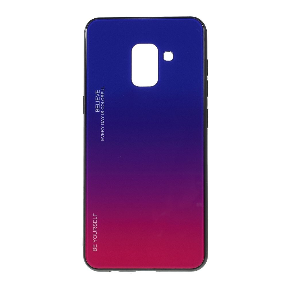 Husa Samsung Galaxy A8 (2018) - Sticla Spate si Margini Silicon, Degrade, Albastra/Purpurie