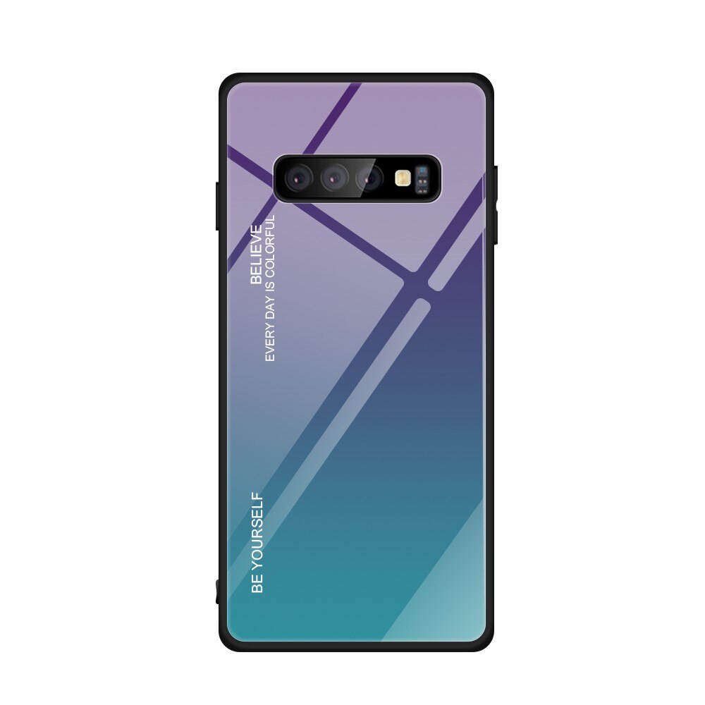 Husa Samsung Galaxy S10 Plus - Sticla Spate si Margini Silicon, Degrade, Violet/Bleu