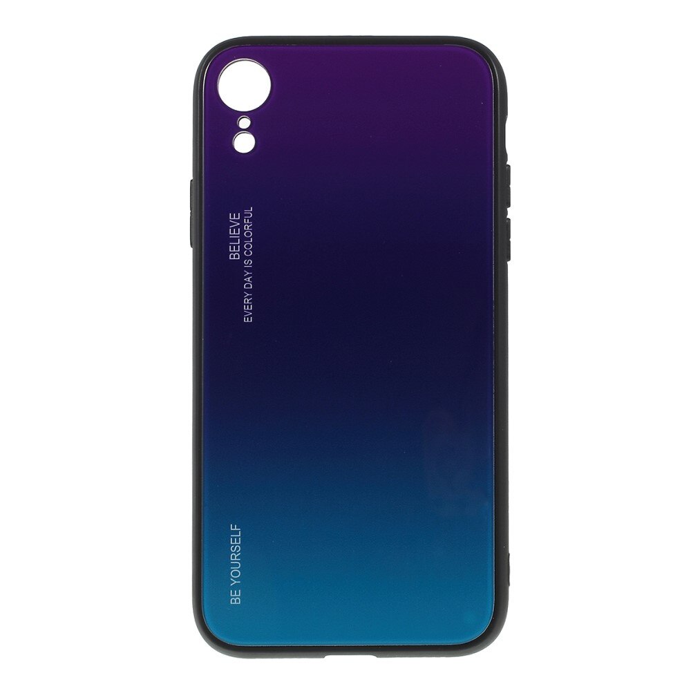 Husa iPhone XR - Sticla Spate si Margini Silicon, Degrade, Violet/Bleu