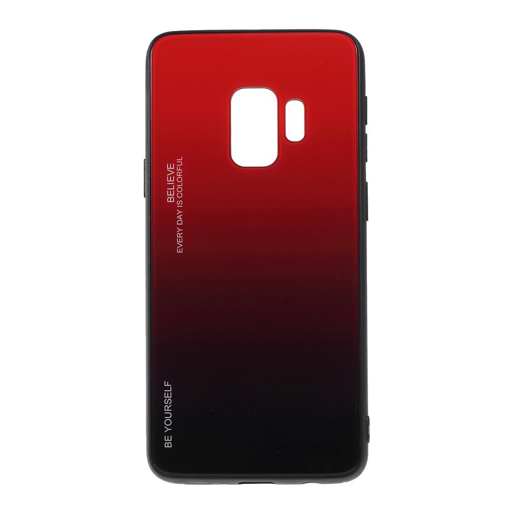 Husa Samsung Galaxy S9 - Sticla Spate si Margini Silicon, Degrade, Rosie/Neagra