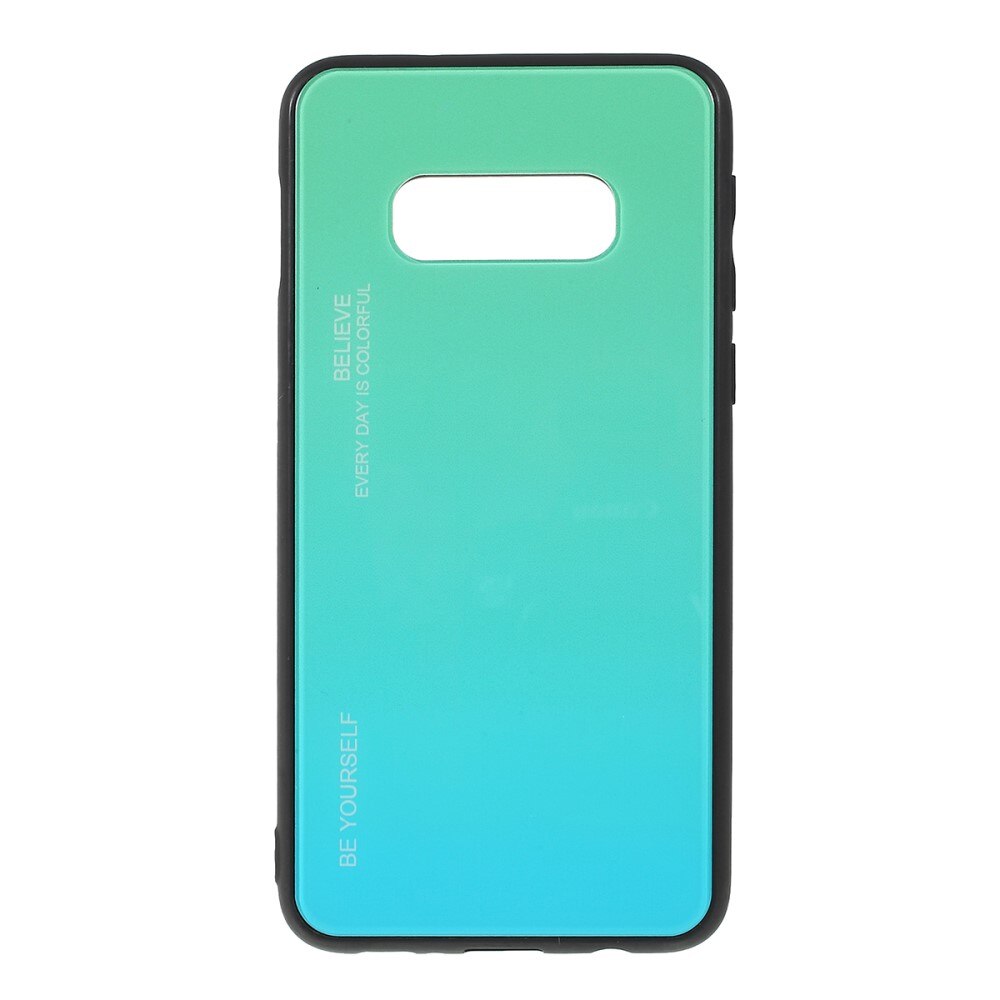 Husa Samsung Galaxy S10e - Sticla Spate si Margini Silicon, Degrade, Verde/Bleu