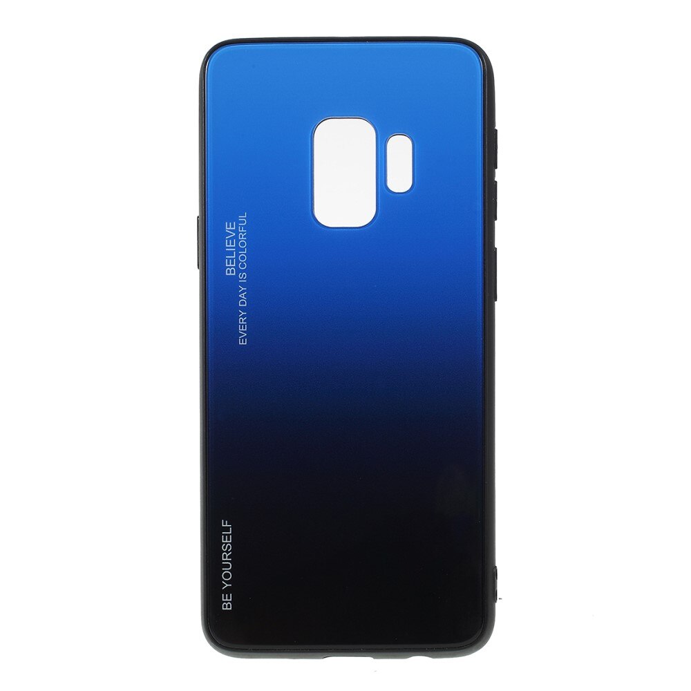 Husa Samsung Galaxy S9 - Sticla Spate si Margini Silicon, Degrade, Albastra/Neagra