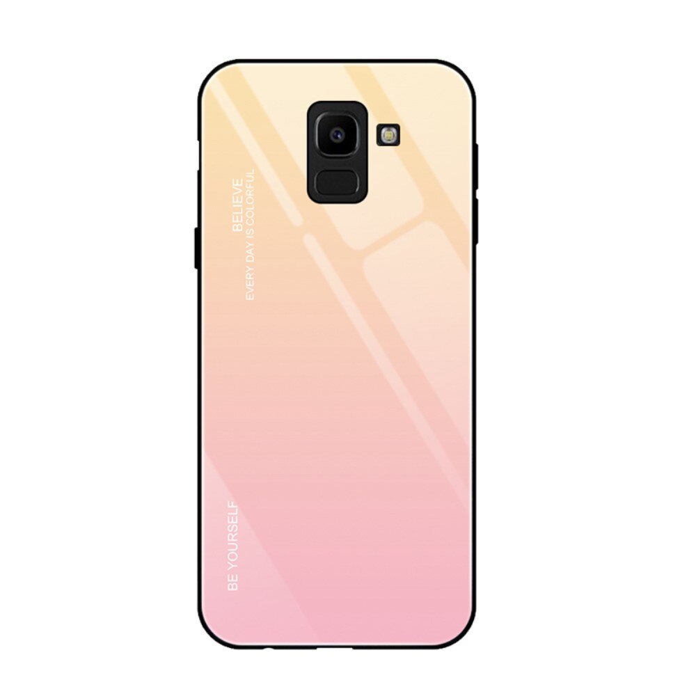 Husa Samsung Galaxy J6 (2018) - Sticla Spate si Margini Silicon, Degrade, Auriu/Roz