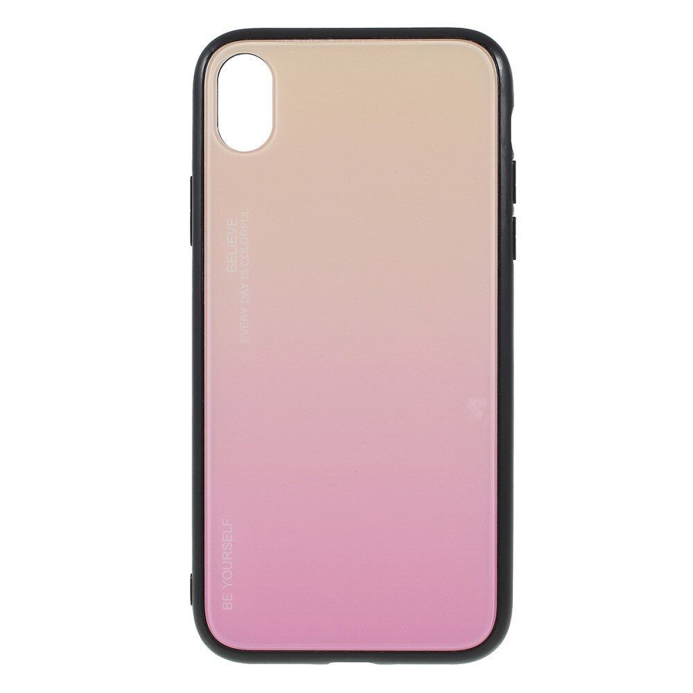 Husa iPhone XR - Sticla Spate si Margini Silicon, Degrade, Auriu/Roz