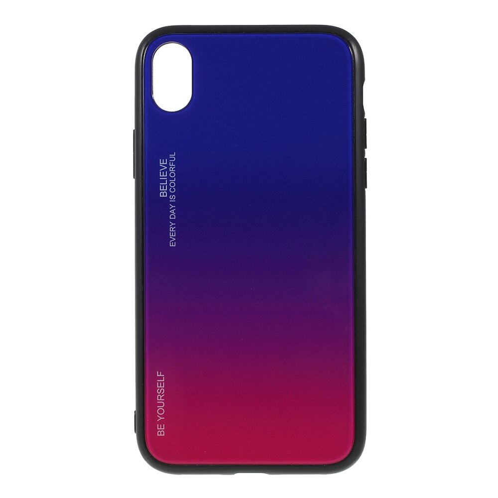 Husa iPhone XR - Sticla Spate si Margini Silicon, Degrade, Albastra/Purpurie