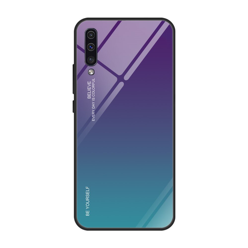 Husa Samsung Galaxy A50 / A30s - Sticla Spate si Margini Silicon, Degrade, Violet/Bleu
