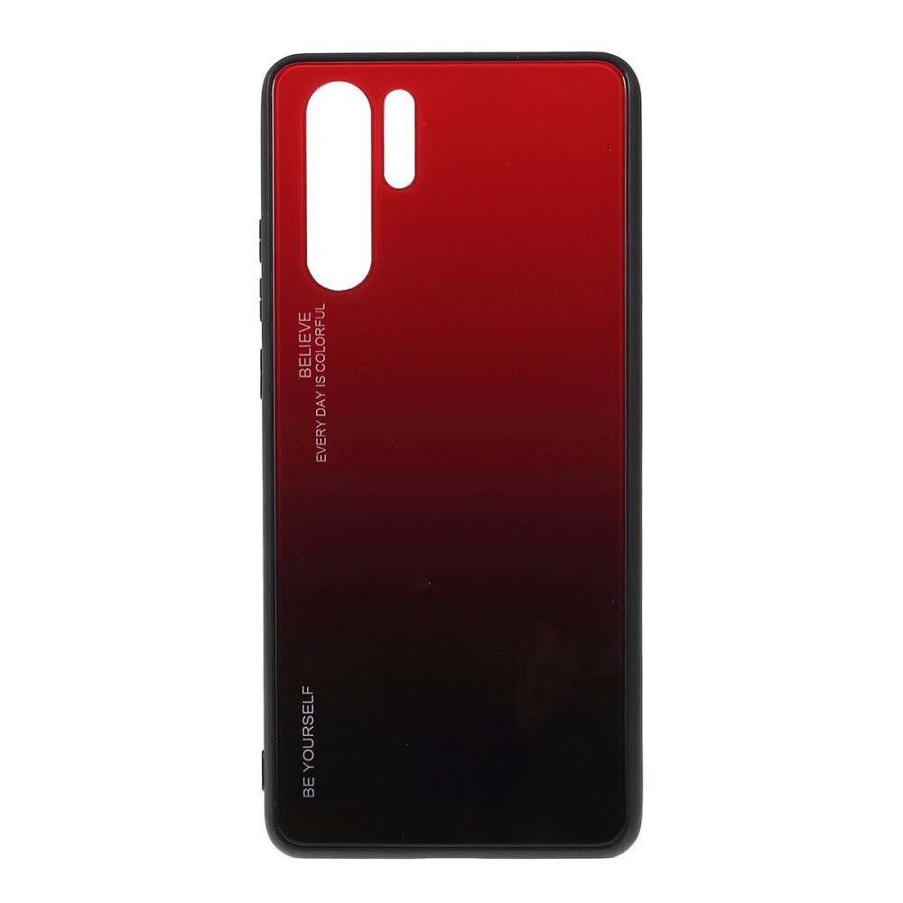 Husa Huawei P30 Pro - Sticla Spate si Margini Silicon, Degrade, Rosie/Neagra