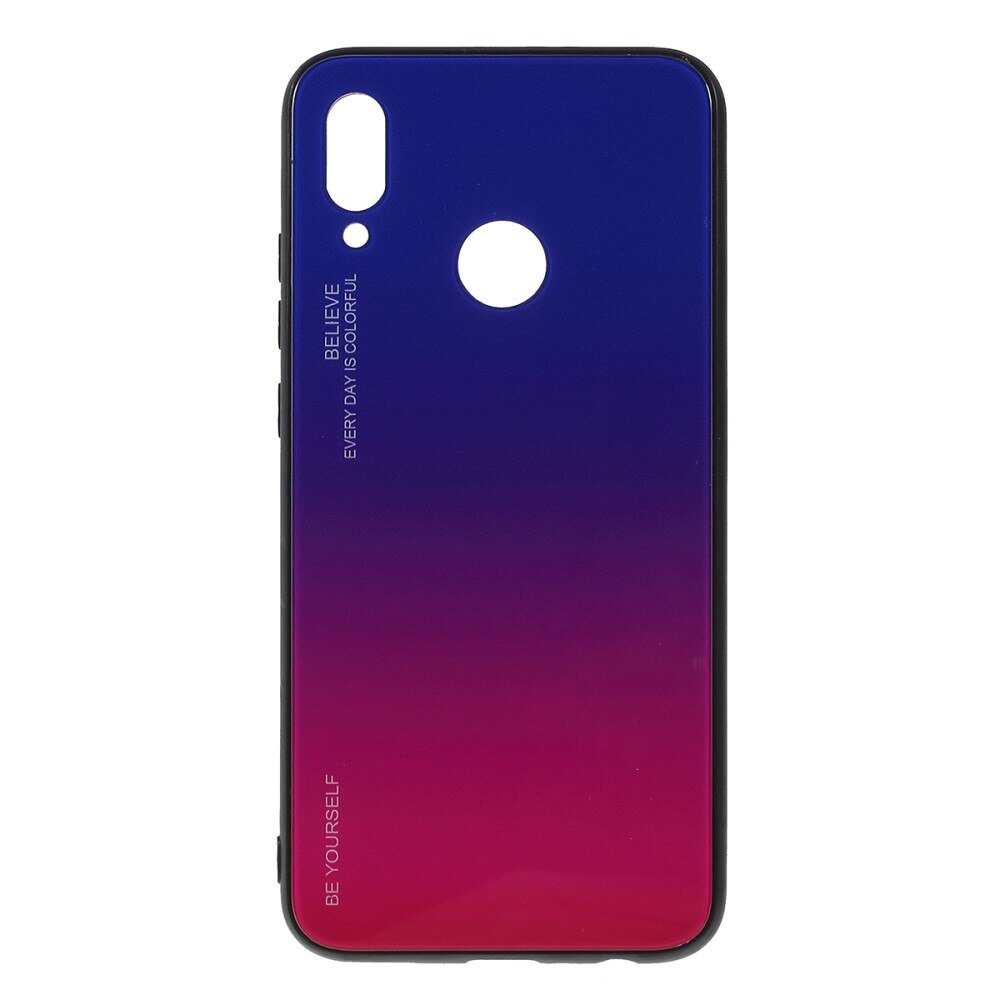 Husa Huawei P Smart (2019) - Sticla Spate si Margini Silicon, Degrade, Albastra/Purpurie