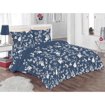 Set lenjerie de pat (cearsaf + husa pilota + 2 huse perne) pentru pat de dimensiuni 160x200 cm, 132TC, 100% bumbac, bleumarin/alb Set lenjerie de pat (cearsaf + husa pilota + 2 huse perne) pentru pat de dimensiuni 160x200 cm, 132TC, 100% bumbac, bleumarin/alb