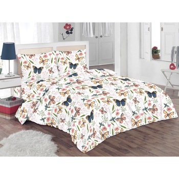 Lenjerie de pat pentru doua persoane Kring Pastel, bumbac 100%, 132TC, Classic Butterfly Lenjerie de pat pentru doua persoane Kring Pastel, bumbac 100%, 132TC, Classic Butterfly