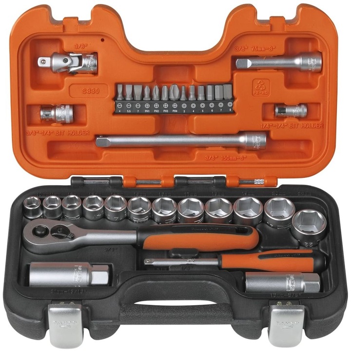 BAHCO S330 dugókulcs készlet 1/4" és 3/8" 34 db