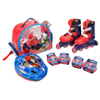 Role copii Saica reglabile, 35-38, Spiderman, cu protectii si casca, in ghiozdan Role copii Saica reglabile, 35-38, Spiderman, cu protectii si casca, in ghiozdan