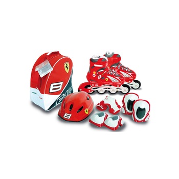Role copii Saica reglabile, 39-42, Ferrari, cu protectii si casca, in ghiozdan Role copii Saica reglabile, 39-42, Ferrari, cu protectii si casca, in ghiozdan