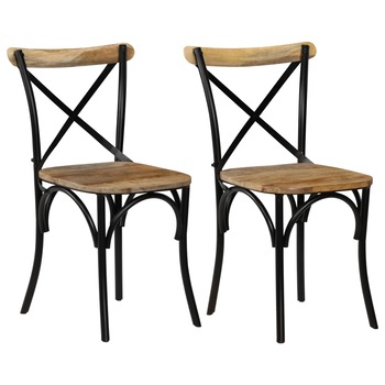 Set de 2 scaune de bucatarie, vidaXL, Lemn masiv de mango, Negru, 51 x 52 x 84 cm Set de 2 scaune de bucatarie, vidaXL, Lemn masiv de mango, Negru, 51 x 52 x 84 cm