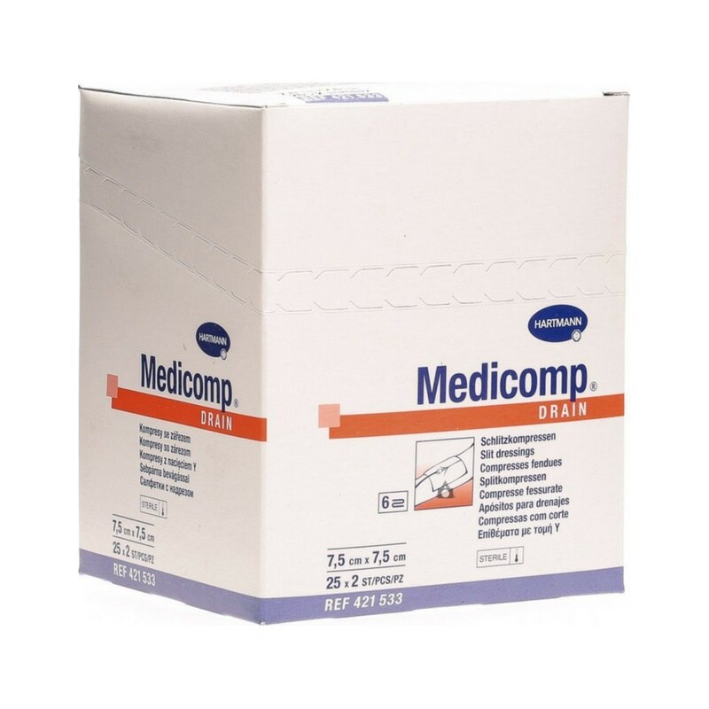 Comprese din material netesut in 6 straturi, Hartmann, Medicomp, 7,5×7,5 cm, 50 bucati