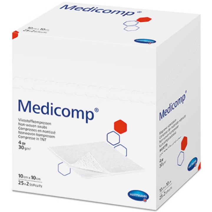 Компреси от нетъкан материал в 6 слоя Hartmann Medicomp, 10 × 20 см, 50 броя