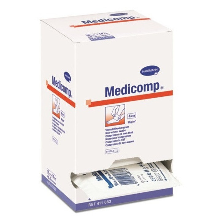 Comprese din material netesut in 6 straturi Hartmann, Medicomp, 10×20 cm, 50 bucati