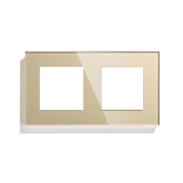 Rama priza dubla din sticla crem
