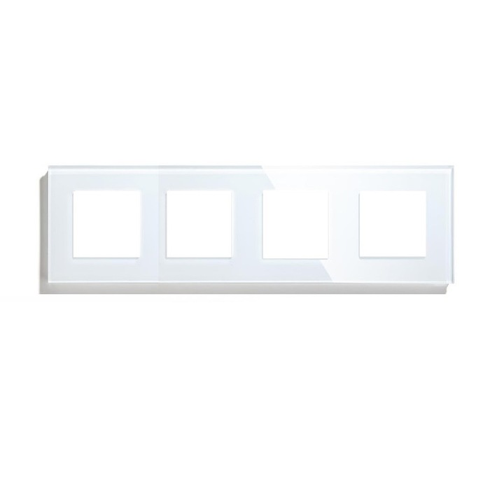 Rama priza cvadrupla din sticla alb