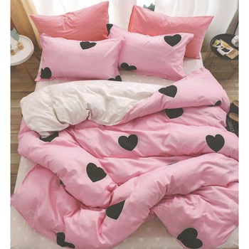 Lenjerie de pat bumbac satinat, 4 piese, 2 persoane, roz JN1060 Lenjerie de pat bumbac satinat, 4 piese, 2 persoane, roz JN1060