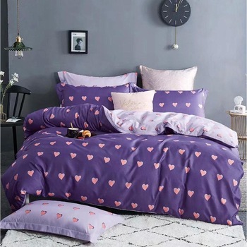 Lenjerie de pat bumbac satinat, 4 piese, 2 persoane, mov JN1042 Lenjerie de pat bumbac satinat, 4 piese, 2 persoane, mov JN1042