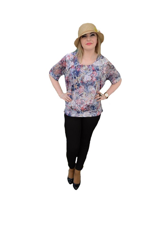 Bluza casual , cu maneca scurta,material lejer,D&J Exclussive, Bleumarin/Rosu