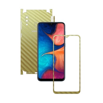 Folie Protectie Carbon Skinz pentru Samsung Galaxy A20 2019 - Carbon Auriu 360 Cut, Skin Adeziv Full Body Cover pentru Rama Ecran, Carcasa Spate si Laterale Folie Protectie Carbon Skinz pentru Samsung Galaxy A20 2019 - Carbon Auriu 360 Cut, Skin Adeziv Full Body Cover pentru Rama Ecran, Carcasa Spate si Laterale