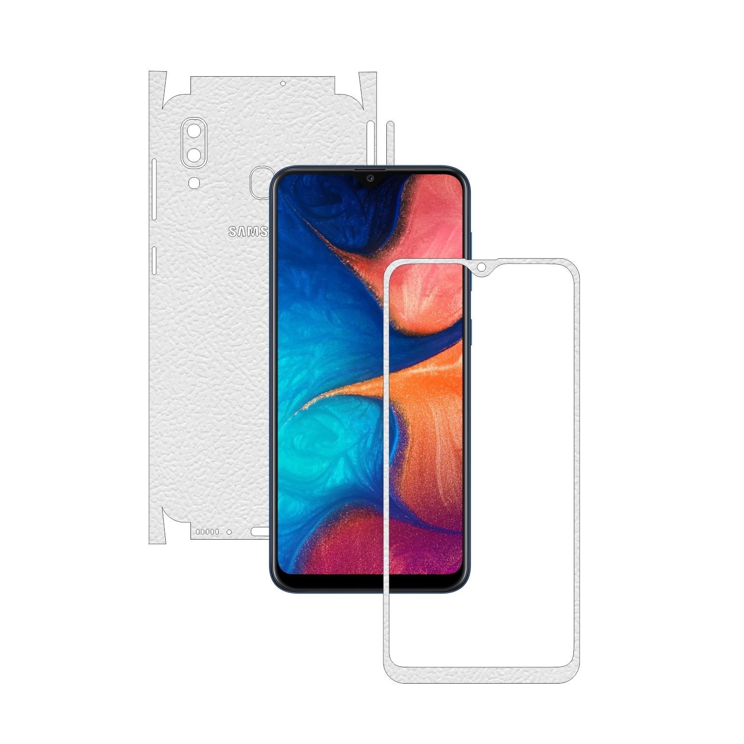 Folie Protectie Carbon Skinz pentru Samsung Galaxy A20 2019 - Piele Alba 360 Cut, Skin Adeziv Full Body Cover pentru Rama Ecran, Carcasa Spate si Laterale