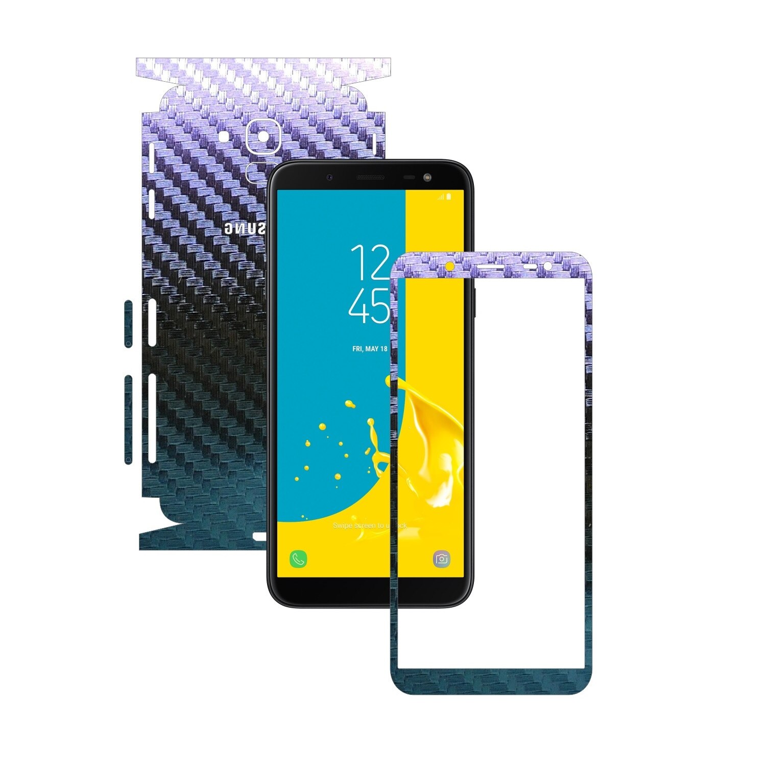 Folie Protectie Carbon Skinz pentru Samsung Galaxy J6 2018 - Carbon Cameleon 360 Cut, Skin Adeziv Full Body Cover pentru Rama Ecran, Carcasa Spate si Laterale