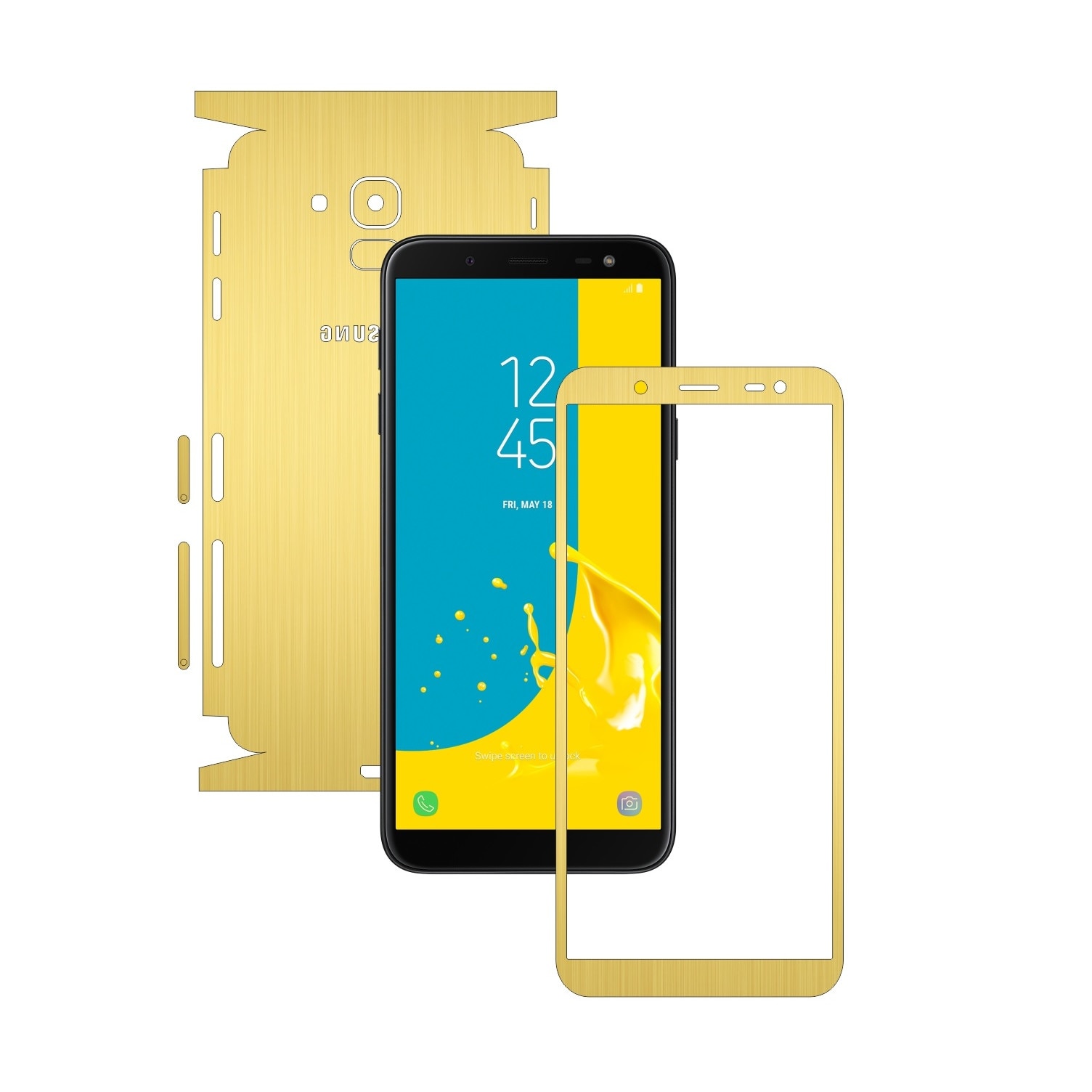 Folie Protectie Carbon Skinz pentru Samsung Galaxy J6 2018 - Brushed Auriu 360 Cut, Skin Adeziv Full Body Cover pentru Rama Ecran, Carcasa Spate si Laterale