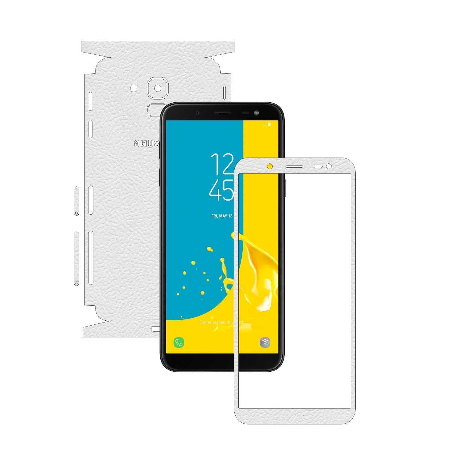 Folie Protectie Carbon Skinz pentru Samsung Galaxy J6 2018 - Piele Alba 360 Cut, Skin Adeziv Full Body Cover pentru Rama Ecran, Carcasa Spate si Laterale