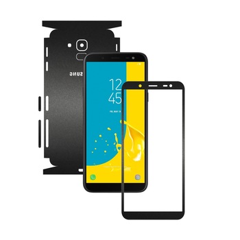 Folie Protectie Carbon Skinz pentru Samsung Galaxy J6 2018 - Negru Mat 360 Cut, Skin Adeziv Full Body Cover pentru Rama Ecran, Carcasa Spate si Laterale