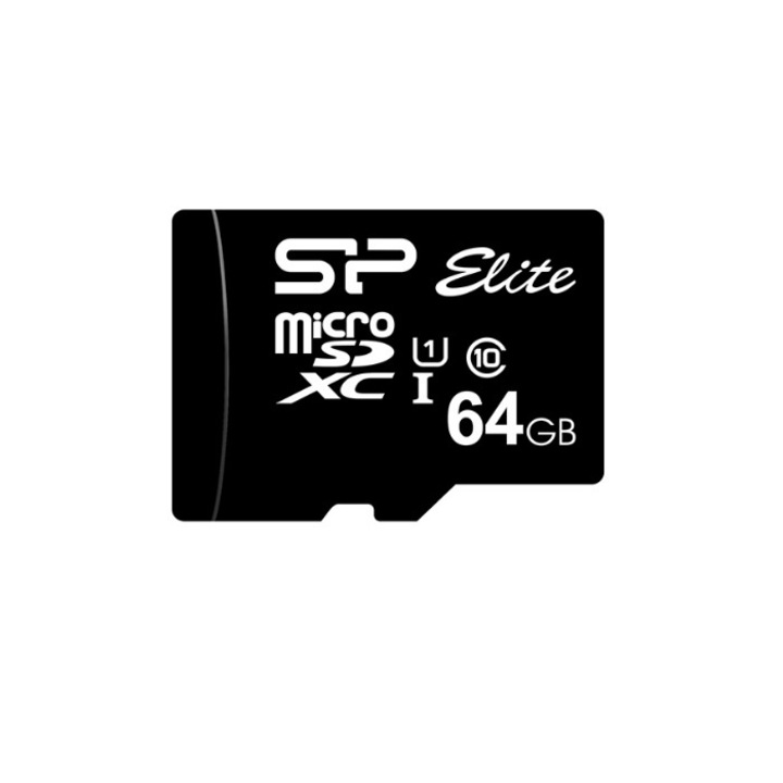 Card de memorie Silicon Power ELITE, MicroSDHX, 64GB, clasa 10, UHS-I, r/w max. 85/10 mb/s, voltaj: 2.7V - 3.6V, adaptor SD, 15 x 11 x 1 mm, 0.6g, negru