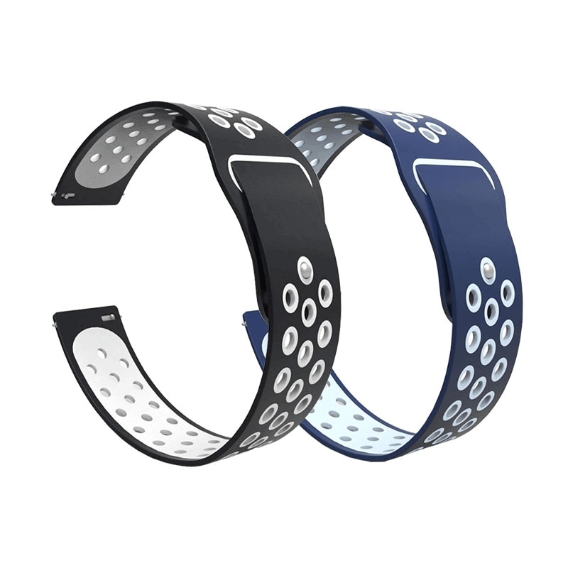 Set 2 curele universale sport din silicon 22mm compatibile cu Amazfit Stratos / Samsung Gear S2 / S3 / Watch46 / Huawei Watch 2, negru si albastru