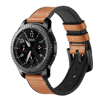 Curea 22mm dual piele naturala si silicon pentru Samsung Gear S3 Classic / Frontier / Watch 46, cu telescop QuickRelease, maro Curea 22mm dual piele naturala si silicon pentru Samsung Gear S3 Classic / Frontier / Watch 46, cu telescop QuickRelease, maro
